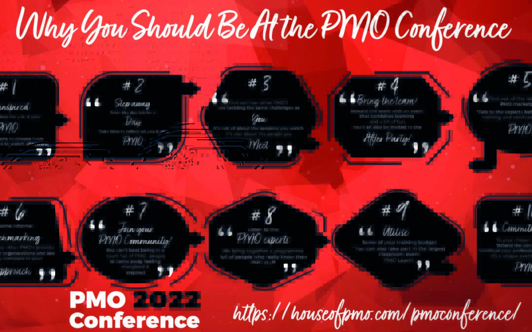 An image showing 10 reasons you should come to the PMO 2022 Conference