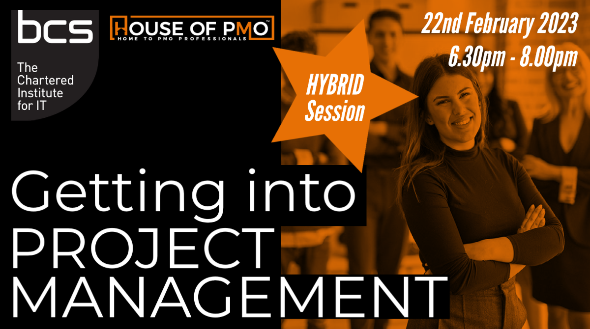 Image for the hybrid session getting into project management showing happy people in a crowd