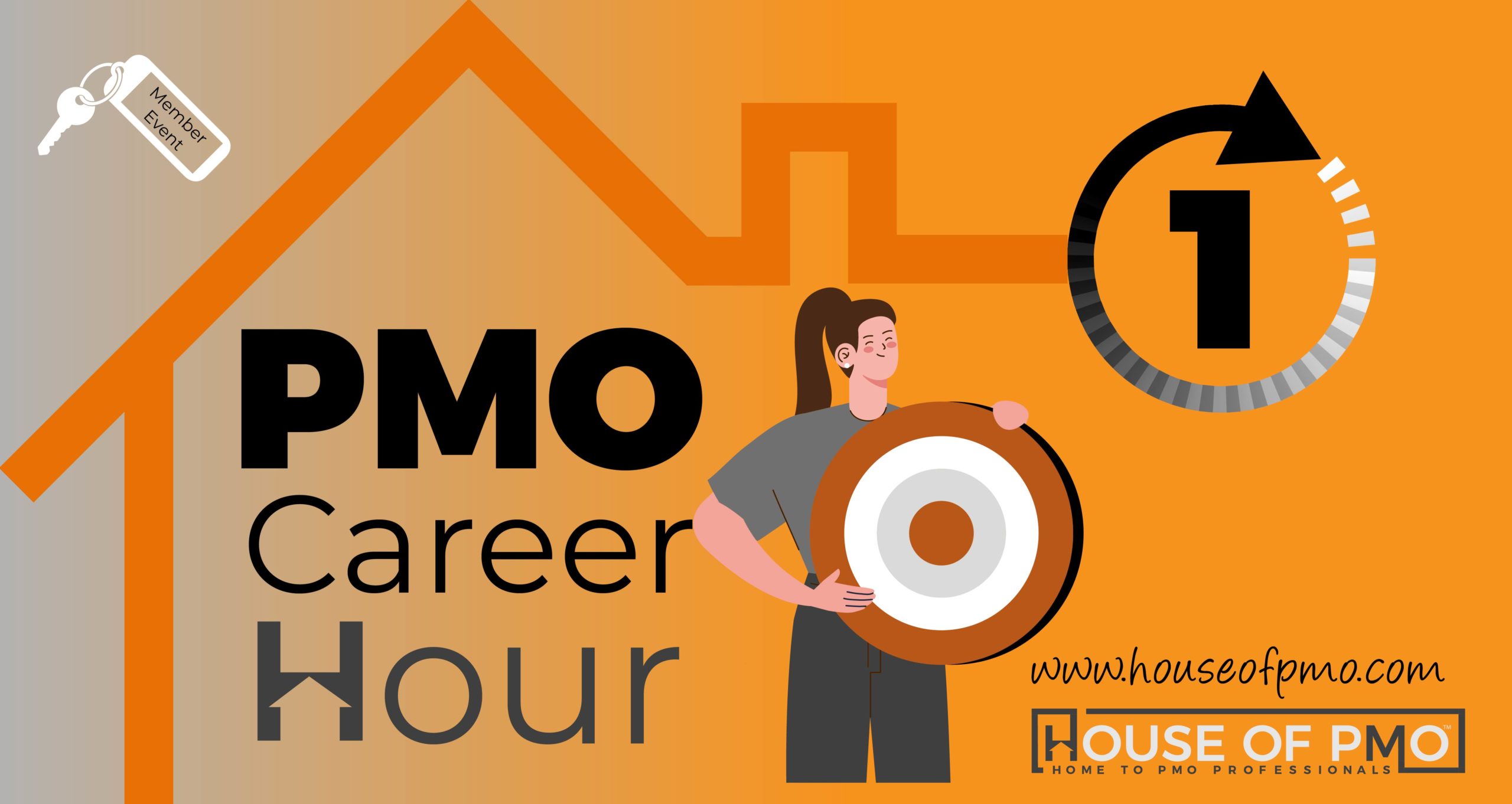 An image of a woman holding a target to advertise the PMO Career Hour event becoming a PMO consultant