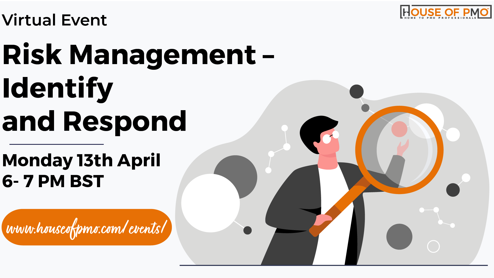 Image for the event risk management- identify and respond. It shows a cartoon man holding a magnifying glass